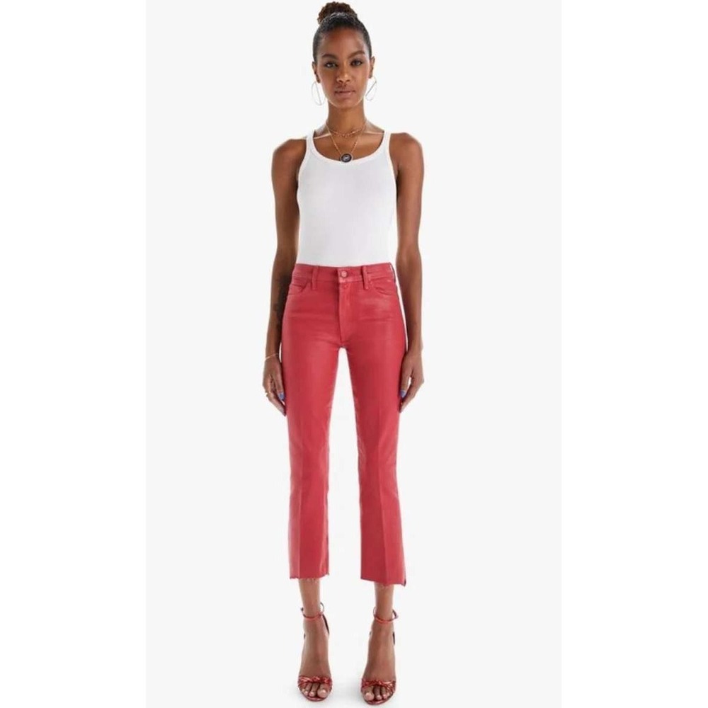 Mother The Insider Crop Step Fray Jeans Womens 30 New Year's Red Coated Denim - Picture 10 of 13